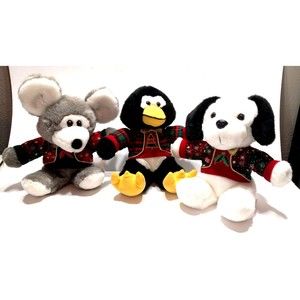 3 Kids Of America Christmas Sweater Stuffed Animals Plush Mouse Penguin Dogs 9"